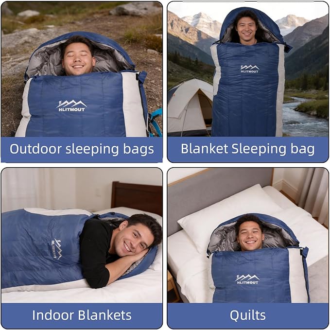 3-in-1 Down Sleeping Bag for Adults with Detachable Hood, 32°F 45°F Rectangular Lightweight Down Blanket Sleeping Bag for Camping Hiking and Backpacking Outdoor and Indoor 4 Season