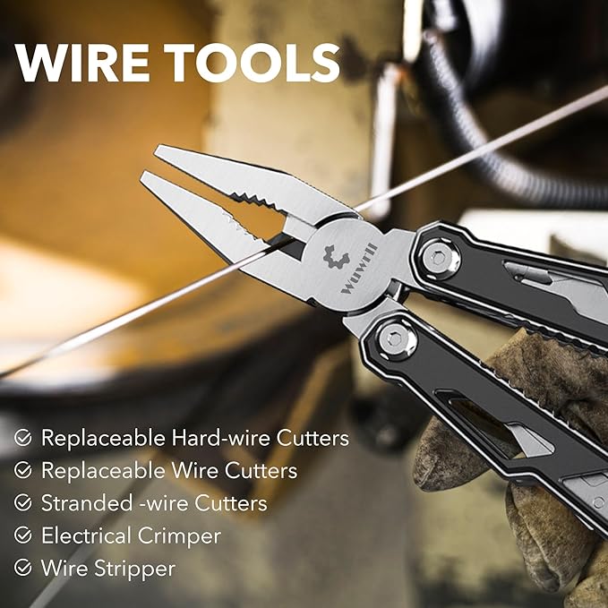 Wuwrll Multitool with Safety Locking,16-in-1 Multi Tool Stainless Steel Pocket Knife Set with Pliers, Upgrade Camping Tool Gifts for Men,for Survival, Camping, Hiking, Outdoor 2 Pcs