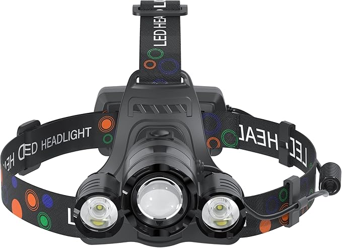 Headlamp Rechargeable 6000 Lumens Super Brightest 4 Modes Head Lamp for Adults Zoom Waterproof Headlight 90°Angle Adjustable Head Lights for Outdoor Camping Hunting Running Hiking(Black)
