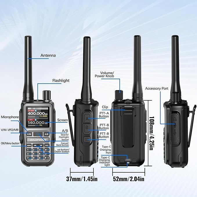 Baofeng Radio UV-5R Mini Ham Radio Long Range Two Way Radio NOAA Weather Radio Rechargeable Walkie Talkies Dual PTT APP Programming Copy Frequency 999CH with USB-C Charging Headset Survival Radio
