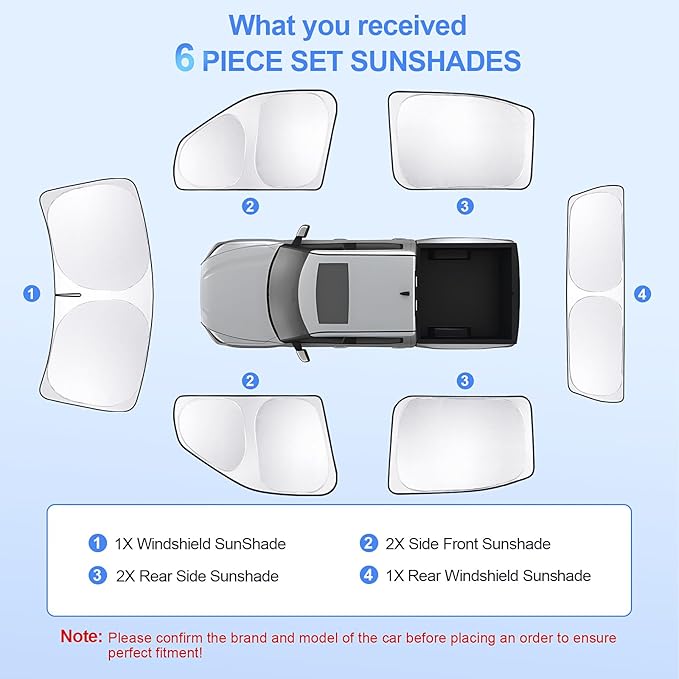 6pcs Car Window Shades for Toyota Tundra 2022-2026 Accessories,Windshield Side Rear Full Sunshade,Sun Visor UV Blocking, Privacy Protection and Blackout for Camping Outdoor