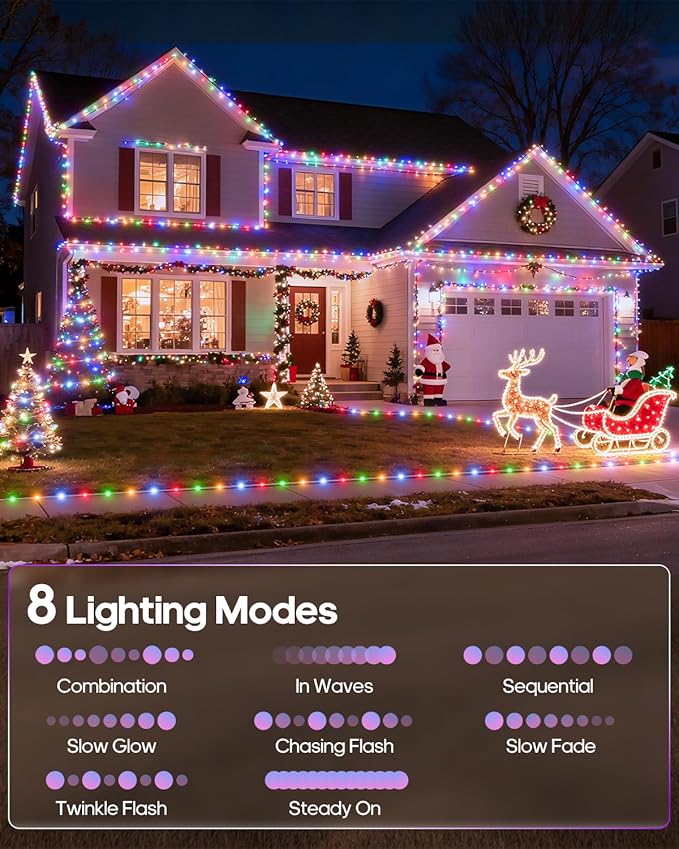 ICRGB Solar Rope Lights Outdoor, 132FT 400 LED Solar Rope Lights,IP67 Waterproof, 8 Modes, Outdoor Patio Porch Tree Wedding Christmas Pool Garden Decorative (Multi-Colored)