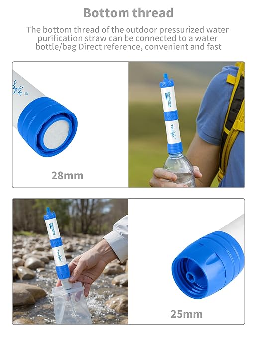 Tentock Portable Water Filter, 0.01 Micron 2-Way Survival Straw for Camping & Emergency, 1000L Capacity, Lightweight Water Purifier for Hiking, Backpacking