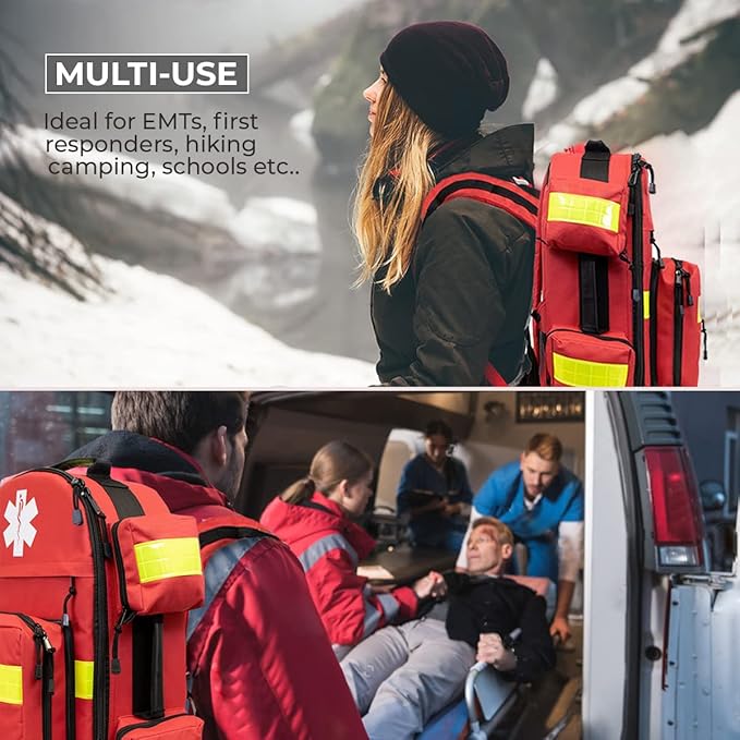 NOVAMEDIC First Aid Empty EMT Tactical Backpack Bag ,17"x6"x9", for Emergency and First Responder Trauma Treatment Oxygen O2 Tank and Medical Supplies Back Pack, Red