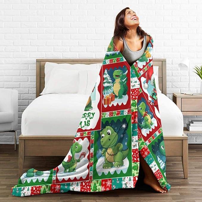Christmas Dinosaur Blanket Cute Dinosaur Flannel Plush Throw Blanket Cozy Dinosaur Fleece Bedding Stuff Decor Blanket Gifts for Dinosaur Lover Girls Boys Kids Adults Women Bed Travel 50"x60"