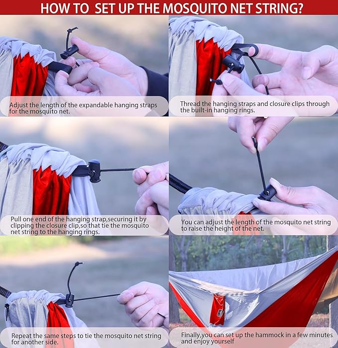 Camping Hammock with Mosquito Net,Lightweight 210T Nylon Hammocks,Portable Hammock with 10ft Tree Straps,Camping Gear Must Haves for Travel Hiking Backpacking Beach Patio-Black&Red