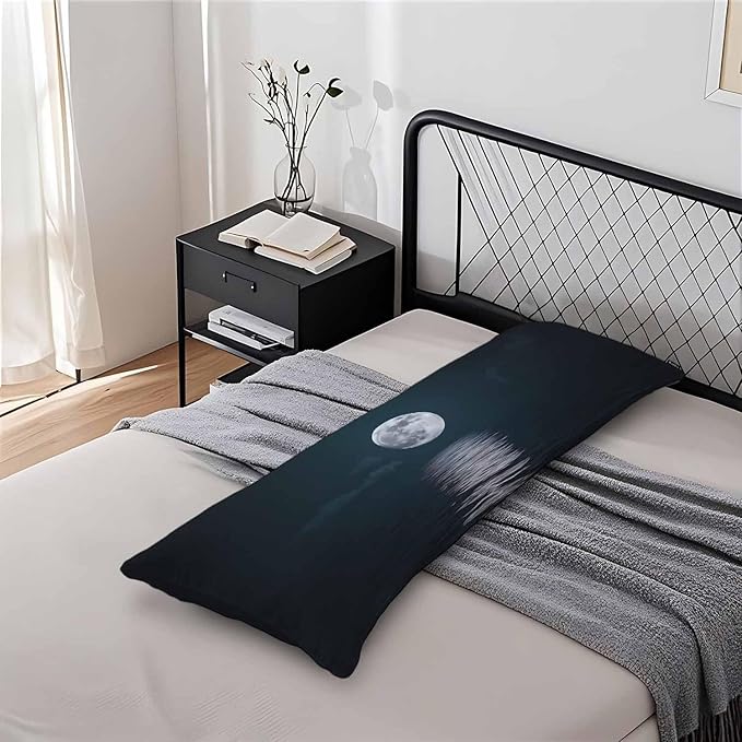 20x54 Body Pillow Cover Ocean Moon Zipper Body Pillowcase Galaxy Moon Ocean Side Sleeper Pillow Covers Body Pillow Case Cushion Cover for Men Women Home Bedroom