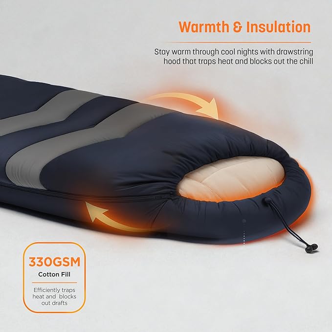 Sleeping Bag with Built-in Pad (AirPack Sleeper) - All-in-One Inflatable Sleeping Pad and Pillow for Camping with Built-in Foot Pump (Blue/Gray) 210x80cm
