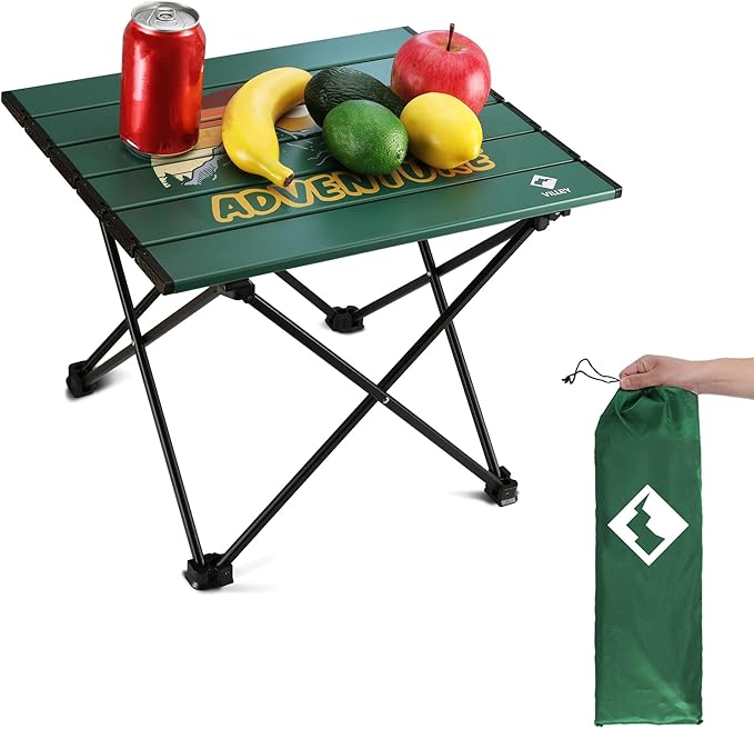 VILLEY Portable Camping Side Table, Ultralight Aluminum Folding Beach Table with Carry Bag for Outdoor Cooking, Picnic, Camp, Boat, Travel