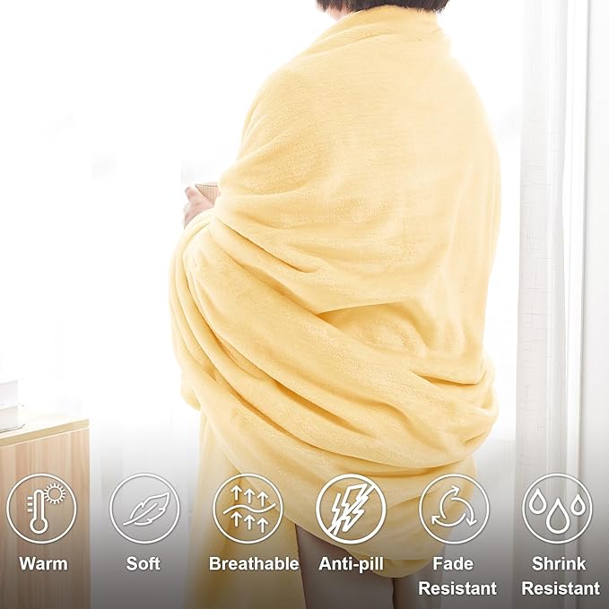 Hansleep Fleece Cream Yellow King Blanket, Super Soft Flannel Fuzzy Plush Cozy Blanket for All Seasons, Cream Yellow, King 90x108 Inches