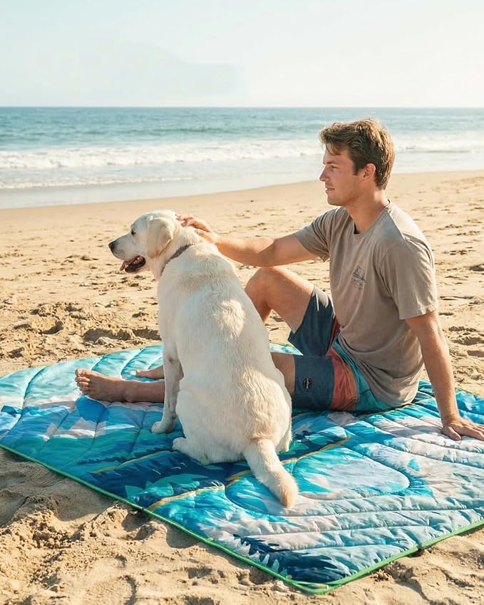 Gonex Camping Blanket with Aero-Warmth Breathable Layer - Puffy Printed Packable Blanket, Ultralight Wearable Water-Resistant Quilt, 79" X 55" for Camping, Beach, Hiking, Travel, Picnics (Iceberg)