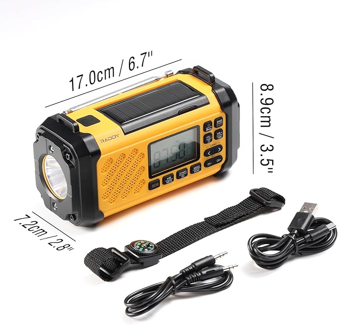Raddy SH-906 Emergency Radio, 10000mAh NOAA Weather Alert Hand Crank Solar AM/FM/SW/VHF Radio with Flashlight, Reading Lamp, SOS, Compass, Cell Phone Charger for Survival Outdoor