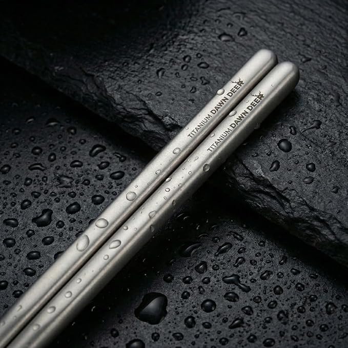 Titanium Chopsticks 2 Pairs with Carrying Case - 23cm Ultralight 15g Each, Hollow Design, Square Top Non-Roll, Laser Engraved Anti-Slip Tip, Sandblasted Finish, Reusable Camping Travel Utensils