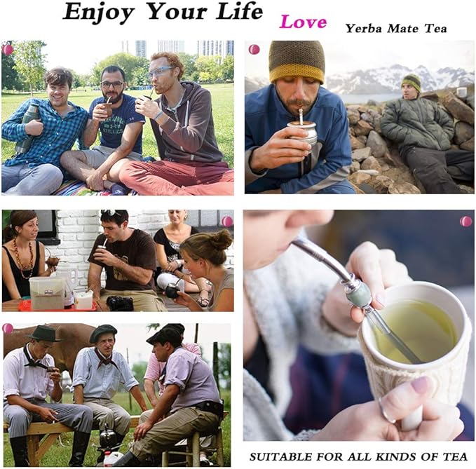 Set of 2 Premium big Yerba Mate stainless steel straws 8.2'' long - Bombillas for Mate gourd drinking,removable head filter, with Cleaning Brush (Gray-Black 2+1)