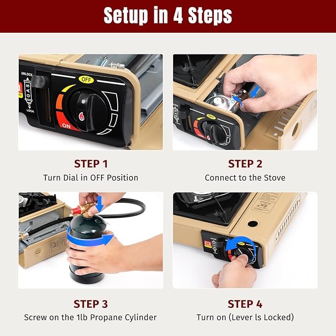 SHINESTAR Dual Fuel Camping Stove with Butane & Propane Compatibility, Portable Stove for Outdoor Cooking, Propane Adapter Hose, Wind Guard and Carrying Case Included (Fuel Not Included)