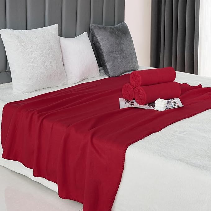 ZYFZCYBL Fleece Throw Blanket Blankets Bulk 6 Pack Soft Lightweight for Cozy Polar Fleece 50 x 60 Solid Pet-Friendly Colorful Bed Sofa Couch Fleece Fabric Travel Wedding Gift(Wine Red)