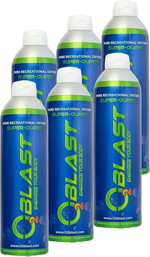 O2 Blast - Portable Oxygen Can, Filled with 99.99% Pure Oxygen in a Can with Breathing Mask for Sports, Travel, and High Altitude Use | On-The-Go Air Support for Hiking and Outdoors – 10L, 6-Pack
