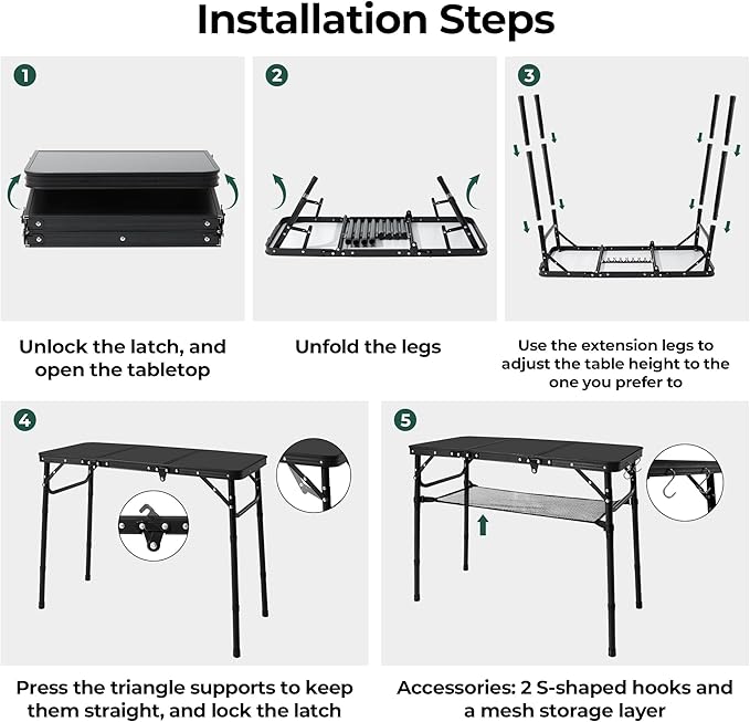 Folding Camping Table with Storage Net,3ft Portable Aluminum Folding Table with 3 Adjustable Height Max 27.3 Inch for Outdoor Backyard BBQ Picnic Cooking Tents Beach Indoor Bedroom(Silver)