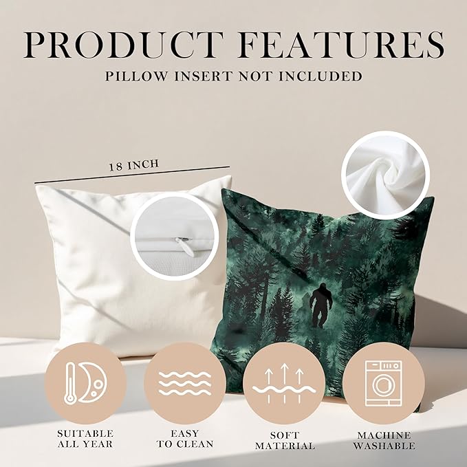 Funny Bigfoot Sasquatch Forest Throw Pillow Covers 18x18,Camper Decor Pillowcase,Big Foot Sasquatch Gifts,Camping Camper Bigfoot Gifts for Women(93)