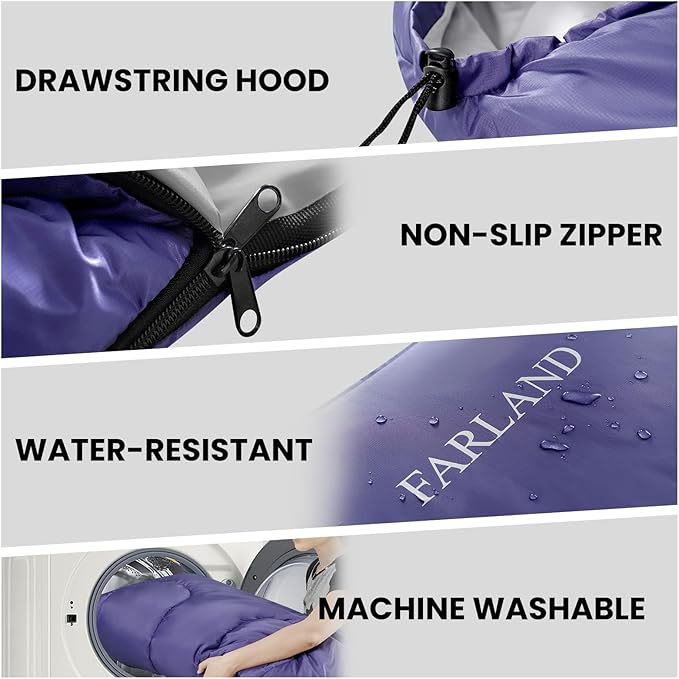 FARLAND Sleeping Bags for Adults Teens Kids with Compression Sack Portable and Lightweight for 3-4 Season Camping, Hiking,Waterproof, Backpacking and Outdoors