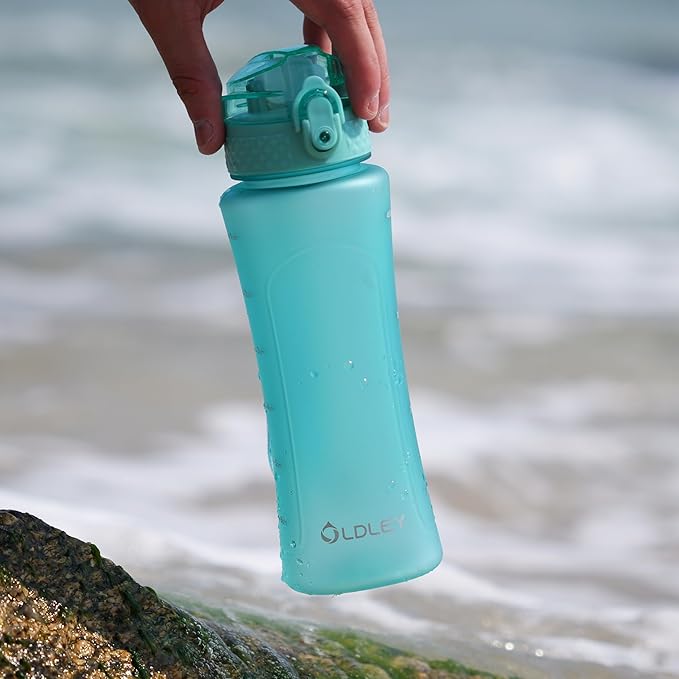 OLDLEY Kids Water Bottle with Straw for School Girls Boys, 15 oz Unbreakable Leak-Proof BPA-Free Motivational Water Bottles with Times to Drink for Travel Sports Gym, 1 Straw Lid, Mint