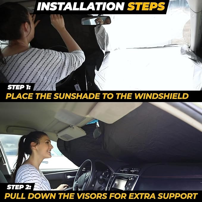 X-Large Truck Front Windshield Sun Shade (69" x 35") – 280T Thickened Reflective Sunshade, Blocks 99% Heat & UV Rays, Foldable Windshield Sunshade Keeps Vehicle Interior Cool