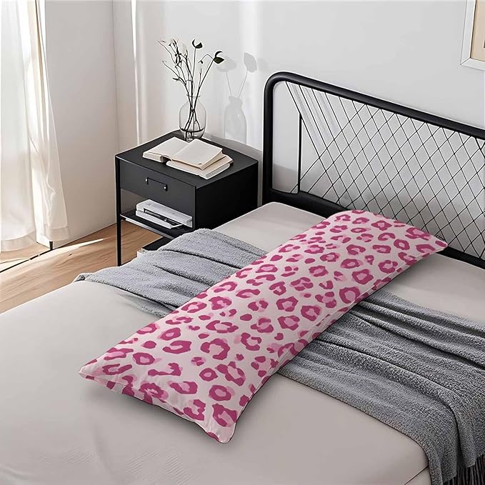 Decorative Body Pillow Covers 20x54inch Leopard, Cheetah Leopard Print Pink Super Soft Body Pillow Case Cushion Cover Wrinkle Fade Body Pillowcases for Bed/Sofa/Couch/Patio/Balcony