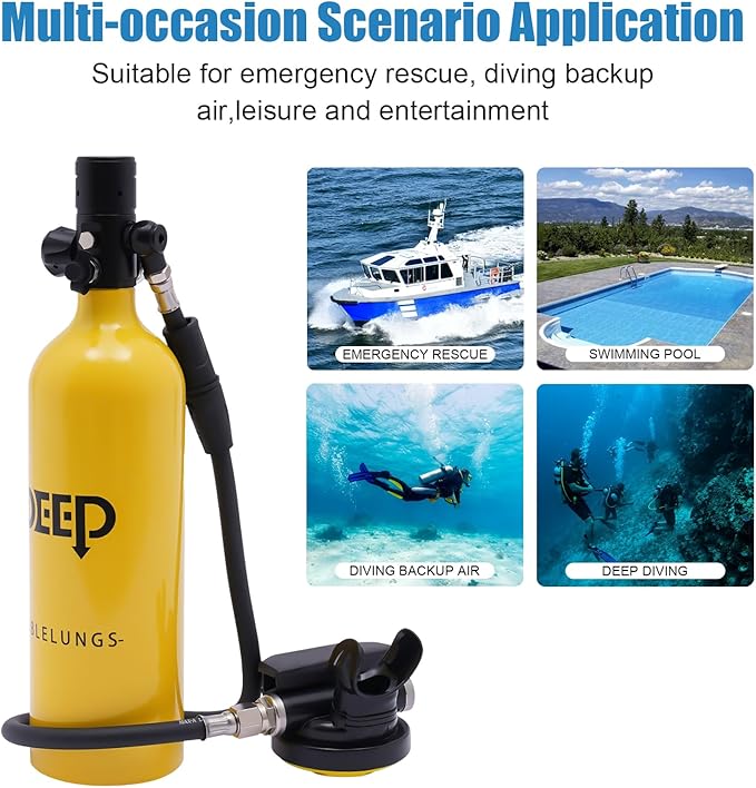 Mini Scuba Tank, 0.5L/1L Mini Diving Tank 5-10/15-20 Minutes Underwater Breath Device Portable Diving Oxygen Tank Kit, Portable Lung Tank for Emergency Rescue Underwater Exploration