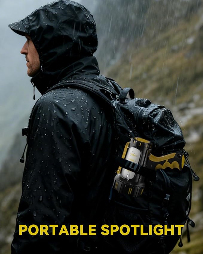 AlpsWolf Rechargeable Spotlight Flashlight, 100000 Lumen Super Bright Handheld Spotlight, IP68 Waterproof Searchlight with Foldable Stand & 3 Color Lens for Camping Hunting Emergency