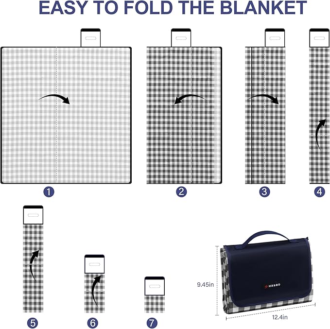 HX&OD Outdoor Picnic Blanket 80"X80" Picnic Mat Extra Large Camping Blanket Beach Blanket Foldable Waterproof Sand Mat Hiking Travel Family Concerts(Blue)