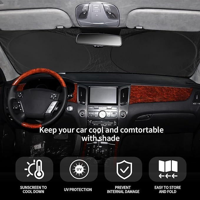 for 2024 Explorer Windshield Sun Shade Folding Sunshade for 2020-2023 Ford Explorer SUV Windshield Cover Custom-fit 240T Sun Protection Front Shield Automotive Car Interior Accessories