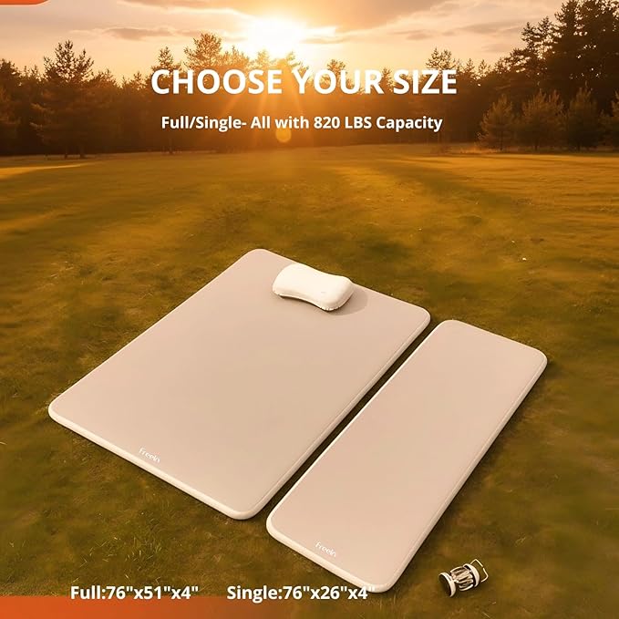 Freein 4" Drop Stitch Camping Air Mattress, Ultralight Inflatable Sleeping Pad with 7 PSI Firm Support, Fast 2–3 Min Inflation, Portable Backpacking & Tent Camping Bed, 76" x 26"