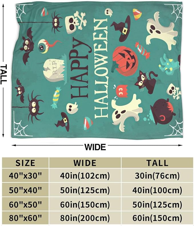 Happy Halloween Blanket Soft Ghost Bat Throw Blanket Spooky Decor Warm Lightweight Flannel Fleece Plush Bedding Halloween Blanket Gifts for Girls Boys Women Adults 60"x80"
