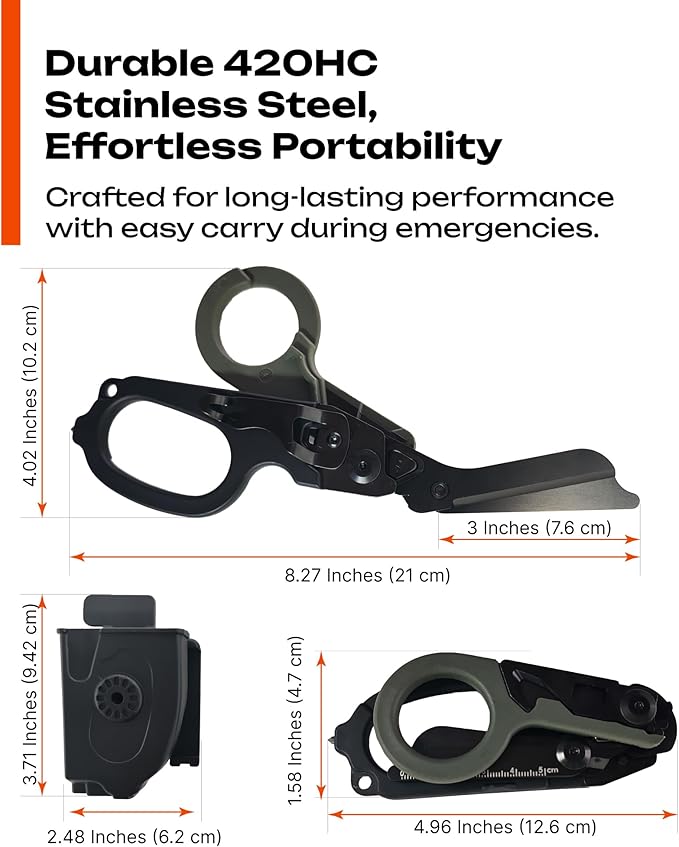 Trauma Shears Foldable Tactical Scissors - 6-in-1 Heavy Duty Emergency Response Folding Shear for Nurses Medical Outdoor Camping Rescue - Stainless Steel Multi-Tool Survival Shears with Holster