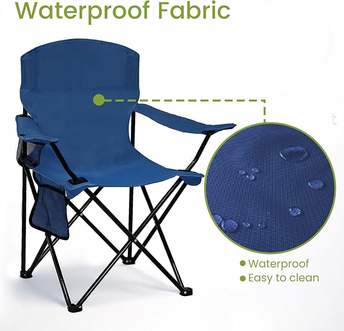 Folding Camping Chair with Cup Holder & Side Storage Bag 300lbs Capacity Lightweight High Back Portable for Beach, Picnic, Sport, Cyan