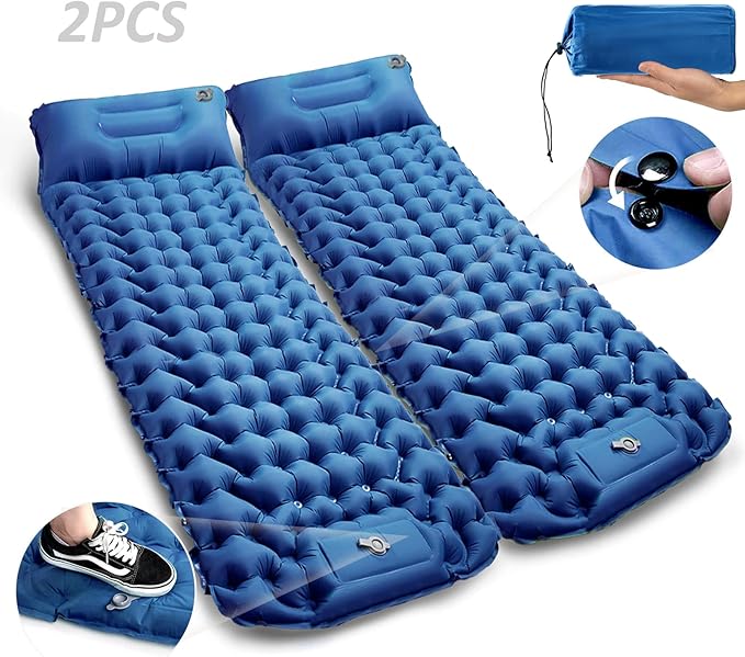 Camping Sleeping Pad, Extra Thick Ergonomic Camping Mattress with Built-in Pump, Lightweight and Compact for Backpacking, Hiking, Tent