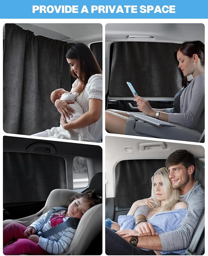 57.68 × 31.50 inch Set of 3 Car Privacy Curtains for SUV/ MVP/ Pickup Truck/ Small Car/ Sedan Accessories Universal Window Shades Light Blocking Sunshades for Kids Rear Side Window Shades