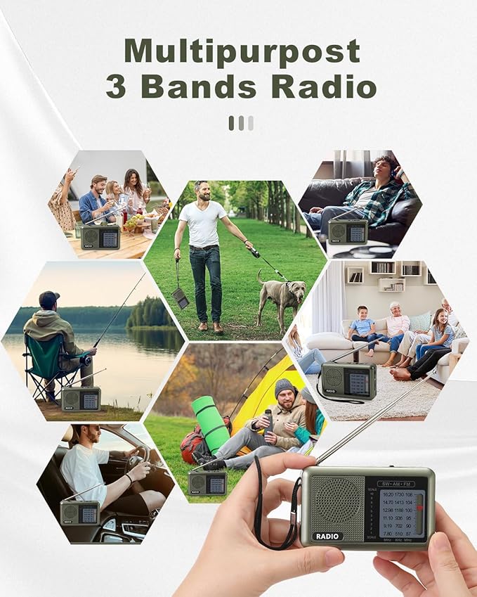 3 Band Mini Pocket Radio with Rechargeable Battery, Portable FM AM Shortwave Radios, Type C Charging Transistor SW Radio with 3.5mm Earphone Jack for Elderly Kids