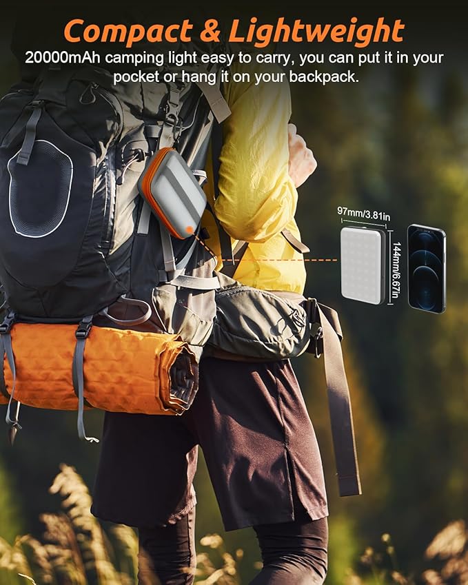 Eventek LED Camping Lantern Rechargeable, 20000mAh Portable Camping Lights up to 144 Hours & 4 Light Modes, IPX5 Waterproof Camping Essentials for Power Outages, Emergency, Tent, Gift for Men
