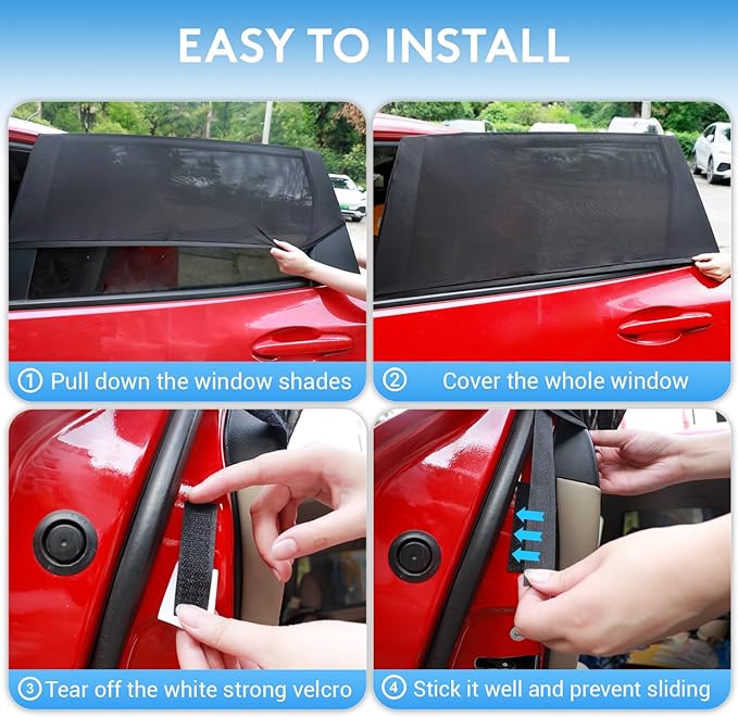 Car Window Shades for Baby, EZTIME 2 Pack Stretch Mesh Car Sun Shade Baby for Rear Side Windows, UV & Privacy Protection, Ideal for Camping & Family, Fits Most Cars & SUVs(43"x20")