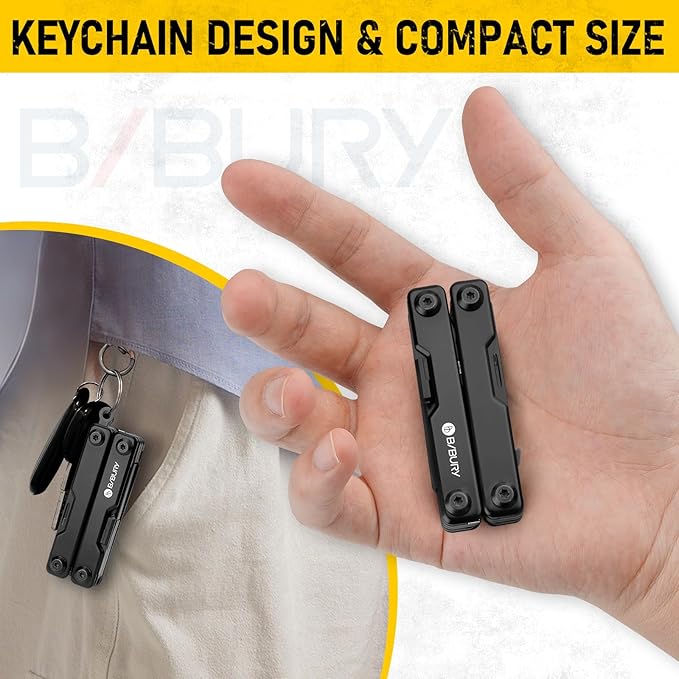 BIBURY Mini Multitool BI2052AB, EDC Multitool Scissors w/Window Breaker, Seat Belt Cutter, Bottle Opener for Outdoor Survival, TSA Approved Keychain Multi-tool Cool Gadget, Gift for Men Women