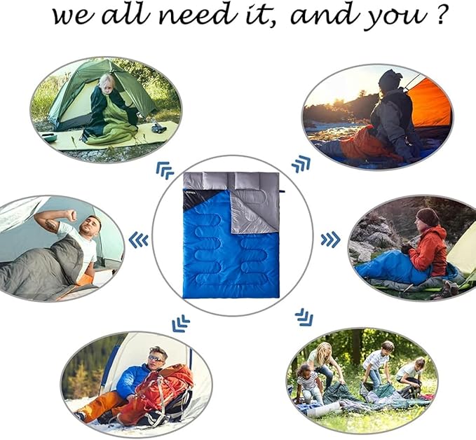 Tuphen Double Sleeping Bag, Sleeping Bag with 2 Pillows, Queen Size XL Bag for 2 People, Cold Warm Weather- 3 Seasons, Waterproof Adults for Camping, Backpacking or Hiking