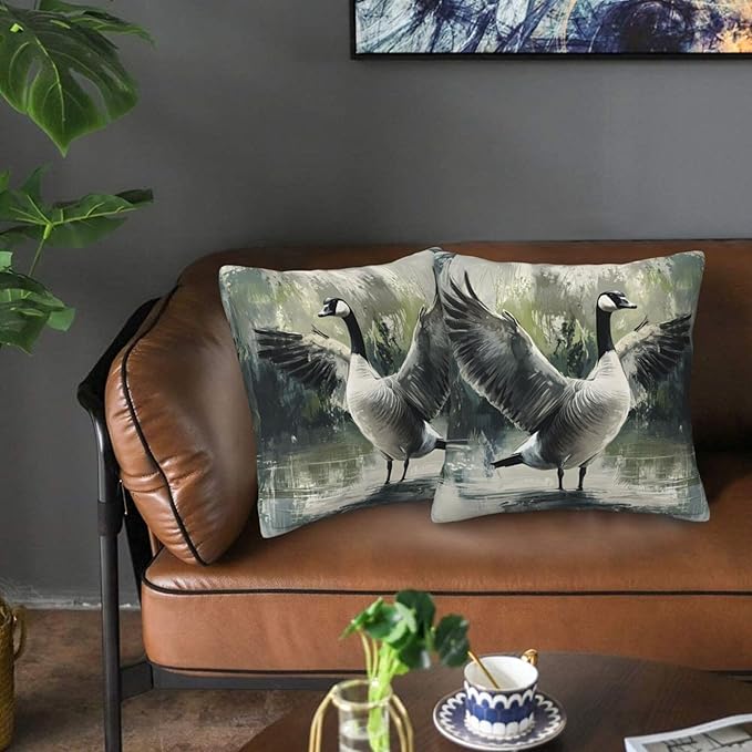 Ink Wash Painting Goose Throw Pillow Covers 18x18 inch Set of 2 Pillow Case Cushion Cover for Home Sofa Couch Living Room Car Decor