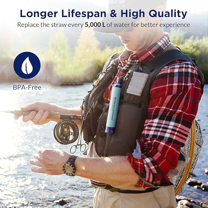 Membrane Solutions Squeezable Water Filtration System, Survival Water Purifier Kit, Portable Backpacking Gear Including Water Filter Straw and 23oz Collapsible Bottle for Hiking Camping Travel(7+6)