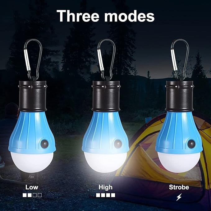 LED Camping Tent Lantern, Portable Outdoor Waterproof Emergency Light Bulb, Battery Powered with Clip Hook, Super Bright, for Hiking, Party,Camping, Fishing, Power Failure (5 Packs, Multi-Color)