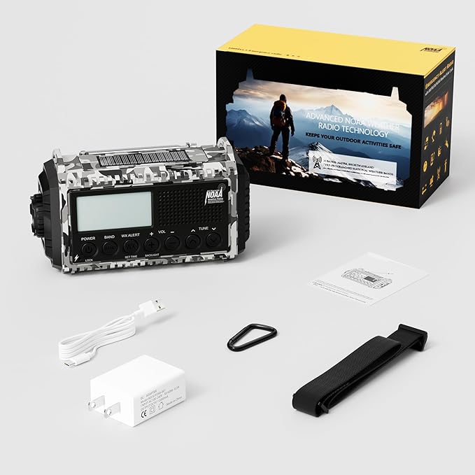 Eoxsmile Emergency Radio 12000mAh with NOAA Weather Alert | Solar, Hand Crank, Battery AM/FM/Shortwave with Type-C Charger, Flashlight, SOS for Hurricane, Camping, Outdoor Survival