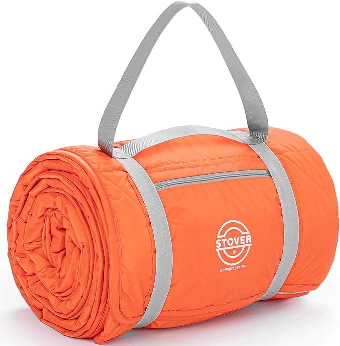 STOVER Large Waterproof Outdoor Stadium Blanket- Extra Thick Soft Fleece Camping Blanket for Travel, Picnics, Sports, Dogs- 79"x55" Warm, Windproof, Sand-proof, Lightweight, Packable (Game Day Orange)