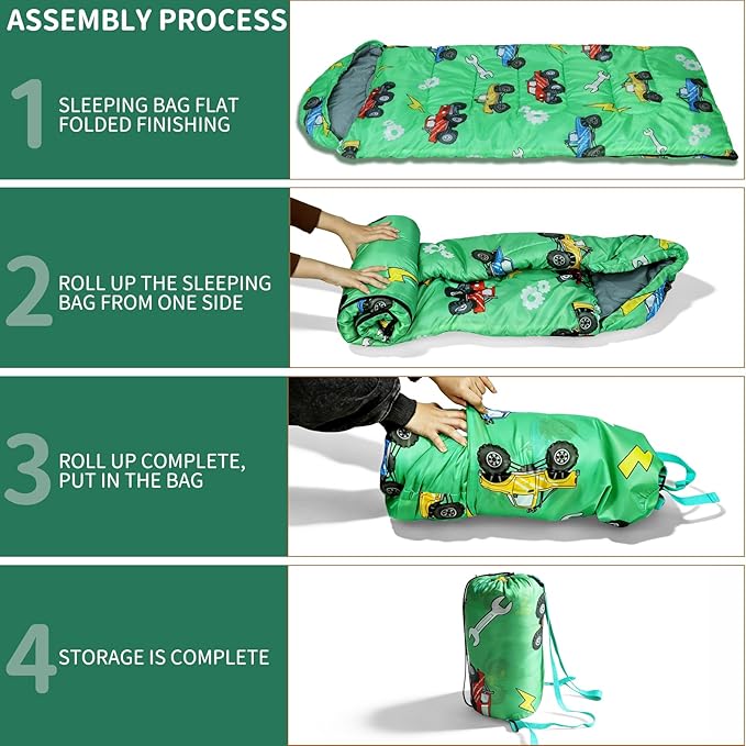 Kids Sleeping Bags - Camping Sleeping Bags with Carry Bag - Compact Sleeping Bag for Hiking, Backpacking 3 Season Warm & Cool Weather, Lightweight Waterproof Outdoor Travel for Boys Girls