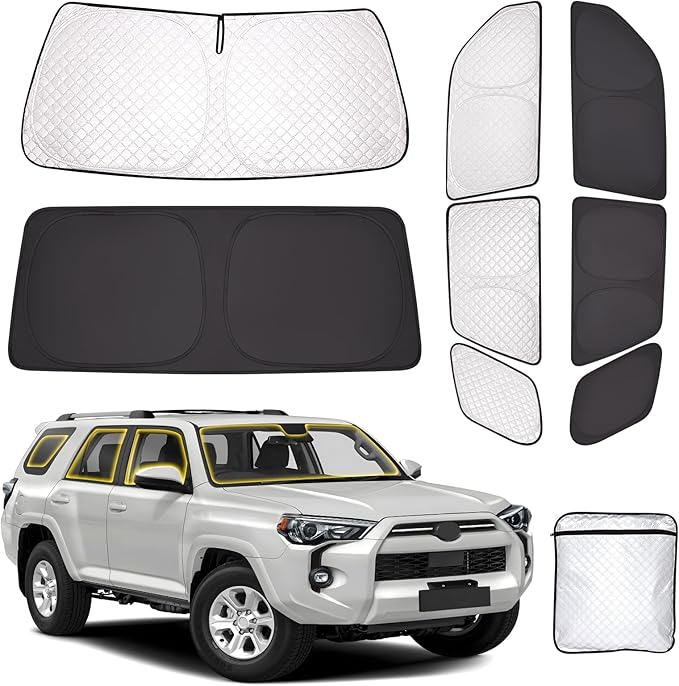 ZATOTOO Car Window Shades Toyota 4Runner 2017-2024 Custom Sun Shades Full Set Front Side Rear Triangle Window Covers Total Blackout Privacy UV Protection Heat Blocking for Camping Napping Long Parking