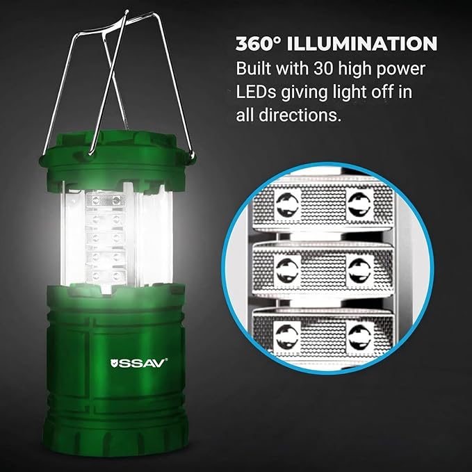 2 Pack LED Camping Lantern, LED Lanterns, Suitable Survival Kits for Hurricane, Emergency Light for Storm, Outages, Outdoor Portable Lanterns, Green, Collapsible | Batteries Included